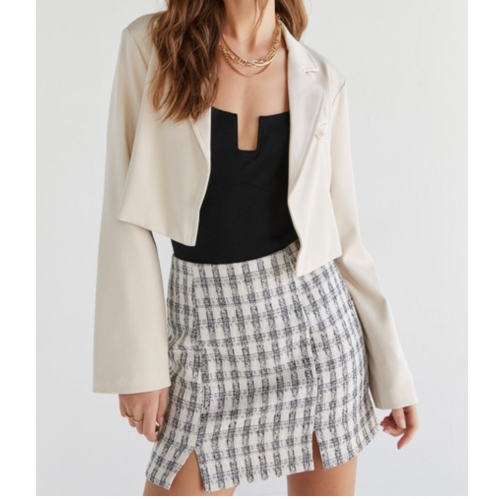 Tweed pleated mini skirt.  By blue rain at Francesca‘s.  Size small